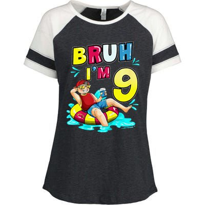 Bruh Im 9 Funny 9th Birthday Pool Party Beach Cool Enza Ladies Jersey Colorblock Tee