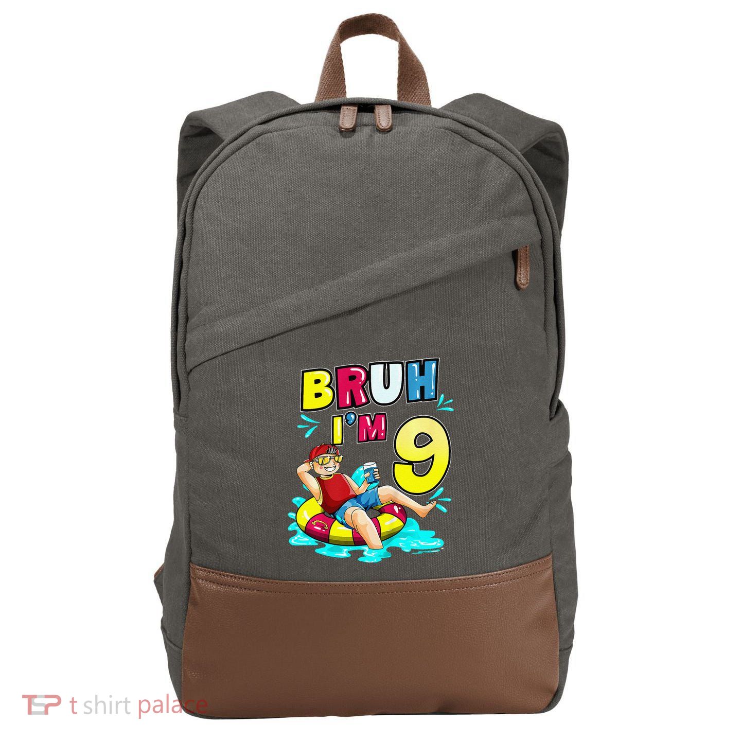 Bruh Im 9 Funny 9th Birthday Pool Party Beach Cool Cotton Canvas Backpack