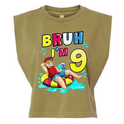 Bruh Im 9 Funny 9th Birthday Pool Party Beach Cool Garment-Dyed Women's Muscle Tee