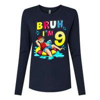 Bruh Im 9 Funny 9th Birthday Pool Party Beach Cool Womens Cotton Relaxed Long Sleeve T-Shirt