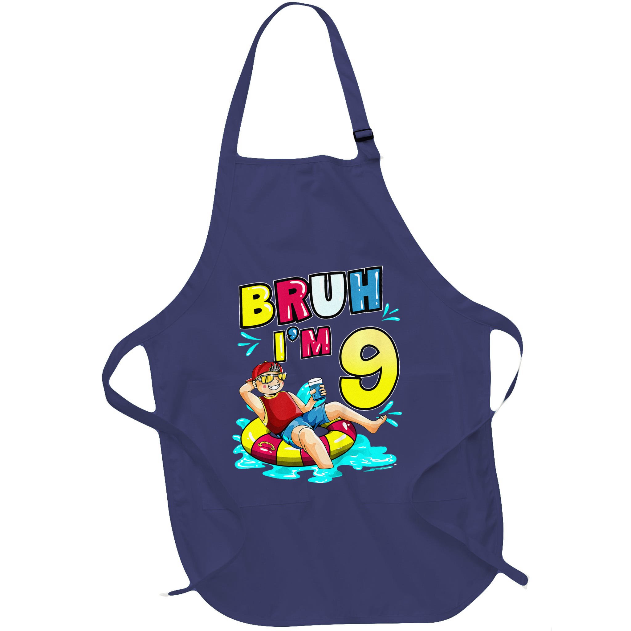 Bruh Im 9 Funny 9th Birthday Pool Party Beach Cool Apron