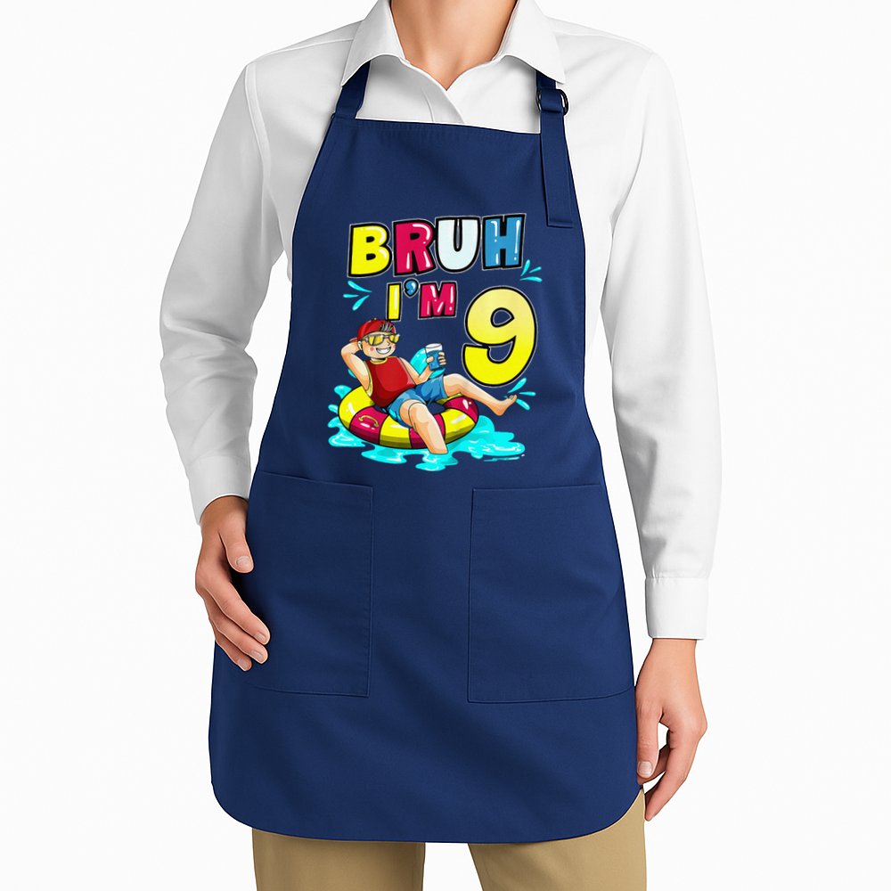 Bruh Im 9 Funny 9th Birthday Pool Party Beach Cool Apron