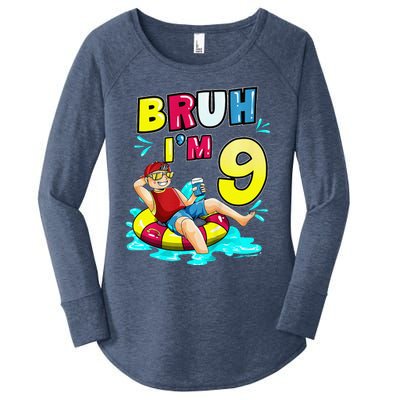 Bruh Im 9 Funny 9th Birthday Pool Party Beach Cool Women's Perfect Tri Tunic Long Sleeve Shirt