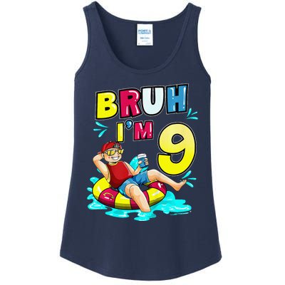 Bruh Im 9 Funny 9th Birthday Pool Party Beach Cool Ladies Essential Tank