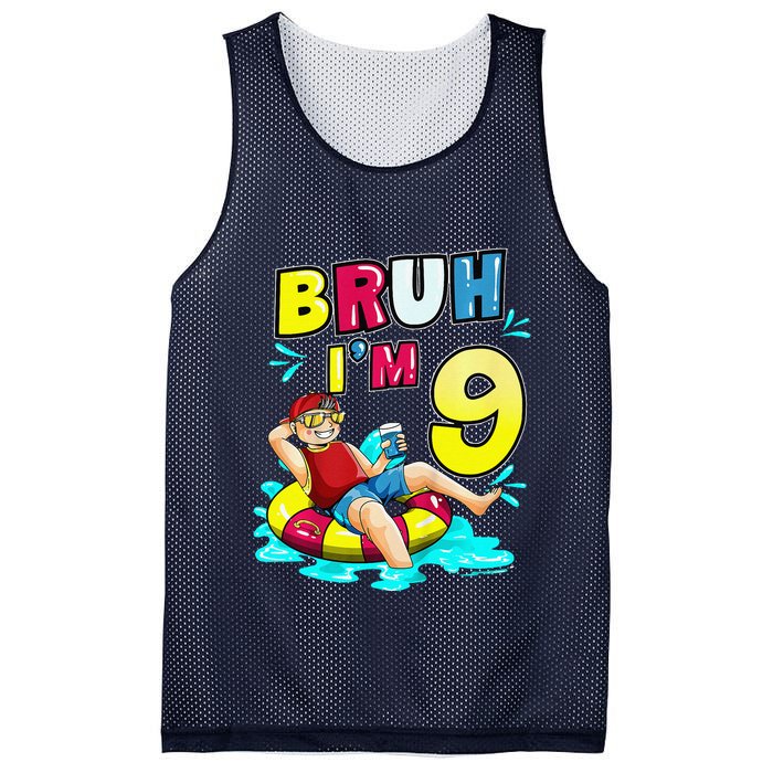Bruh Im 9 Funny 9th Birthday Pool Party Beach Cool Mesh Reversible Basketball Jersey Tank
