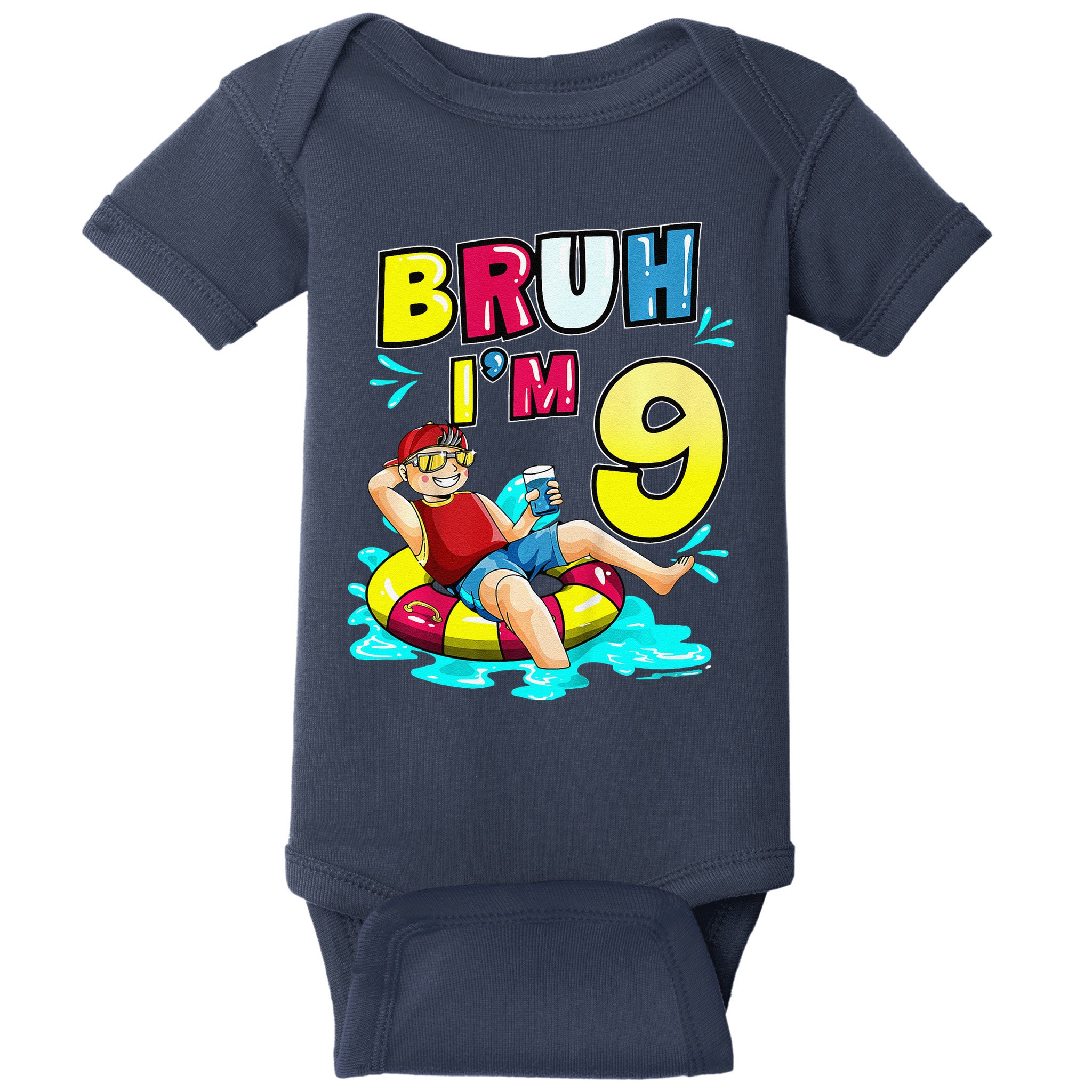 Bruh Im 9 Funny 9th Birthday Pool Party Beach Cool Baby Bodysuit