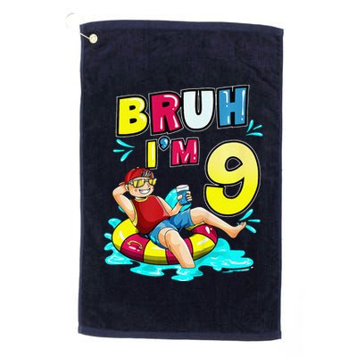 Bruh Im 9 Funny 9th Birthday Pool Party Beach Cool Golf Towel