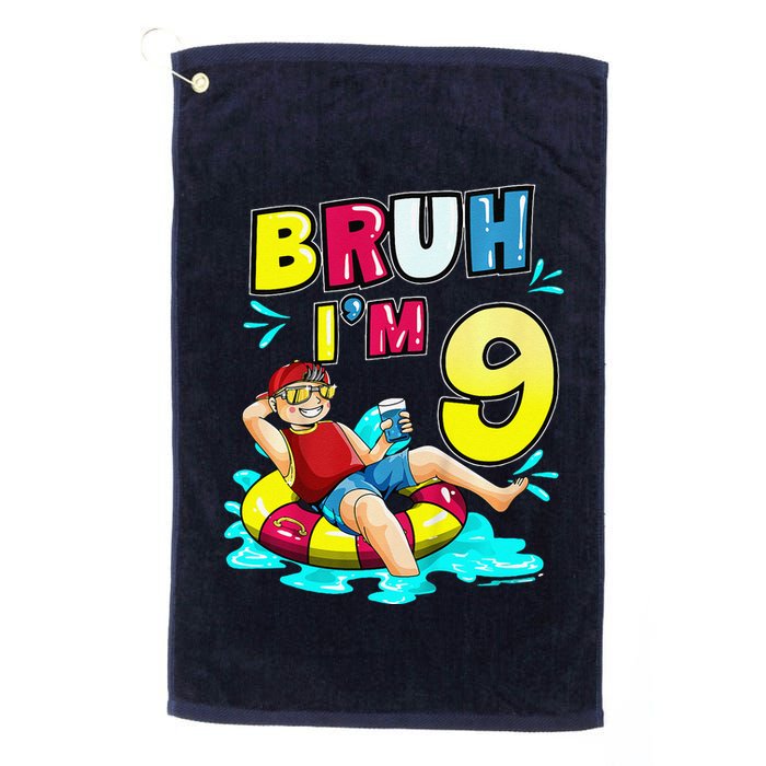 Bruh Im 9 Funny 9th Birthday Pool Party Beach Cool Golf Towel