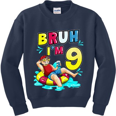 Bruh Im 9 Funny 9th Birthday Pool Party Beach Cool Kids Sweatshirt