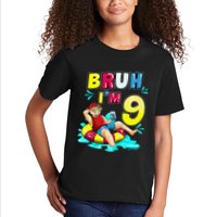 Bruh Im 9 Funny 9th Birthday Pool Party Beach Cool Kids T-Shirt