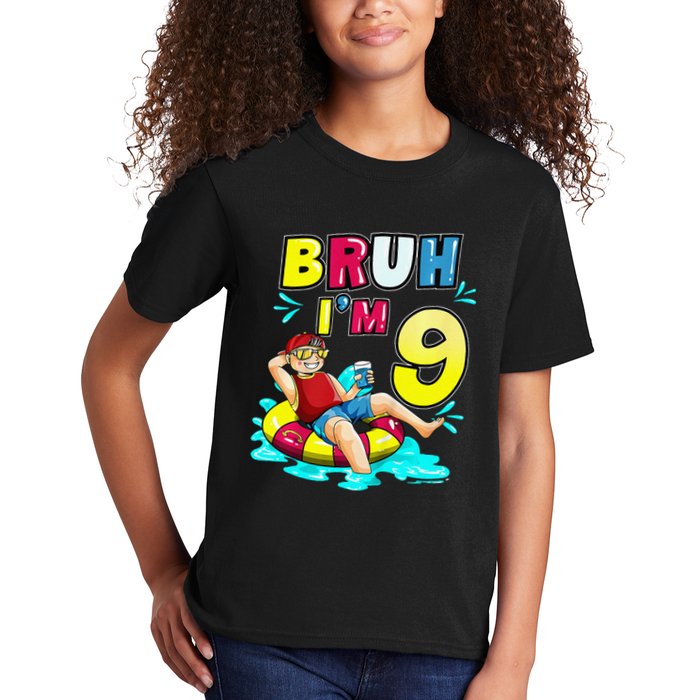 Bruh Im 9 Funny 9th Birthday Pool Party Beach Cool Kids T-Shirt