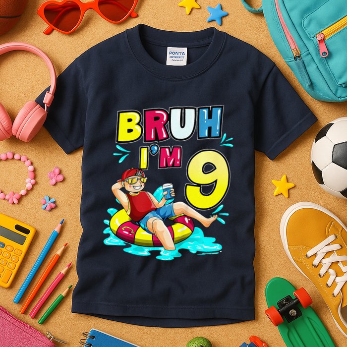 Bruh Im 9 Funny 9th Birthday Pool Party Beach Cool Kids T-Shirt