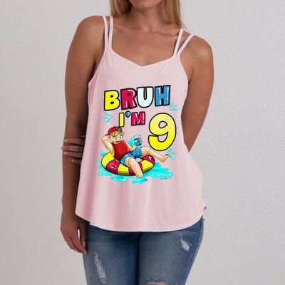 Bruh Im 9 Funny 9th Birthday Pool Party Beach Cool Women's Strappy Tank