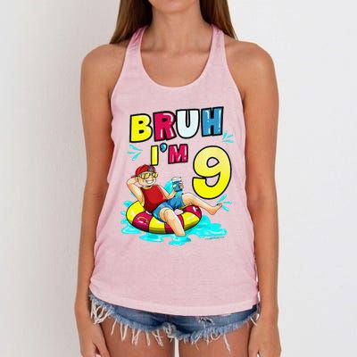 Bruh Im 9 Funny 9th Birthday Pool Party Beach Cool Women's Knotted Racerback Tank