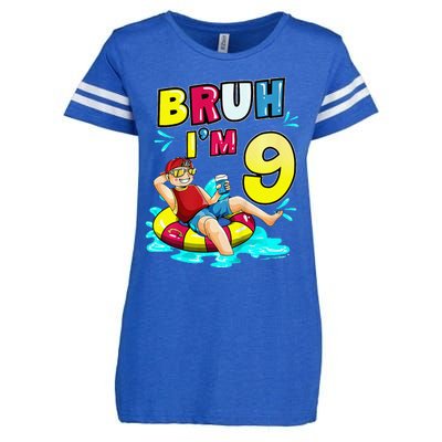 Bruh Im 9 Funny 9th Birthday Pool Party Beach Cool Enza Ladies Jersey Football T-Shirt