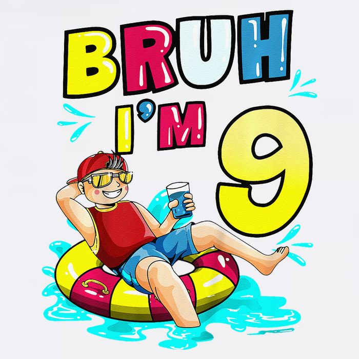 Bruh Im 9 Funny 9th Birthday Pool Party Beach Cool Garment-Dyed Sweatshirt