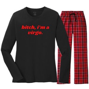 Bitch IM A Virgo Funny Horoscope Slogan Attitude Statement Women's Long Sleeve Flannel Pajama Set 