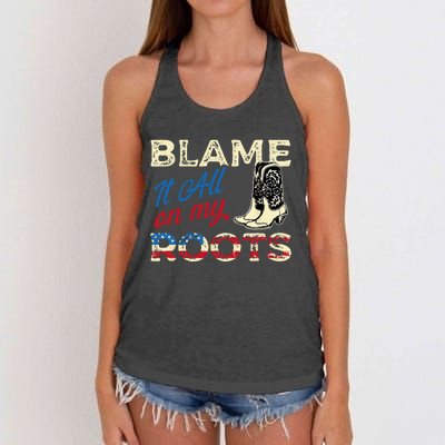 Blame It All On My Roots Country Music Lover Southern Women's Knotted Racerback Tank