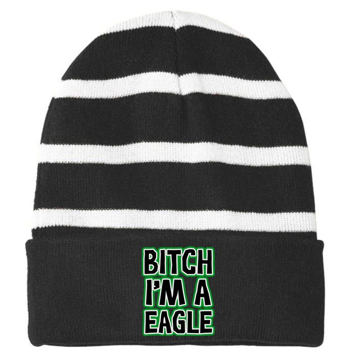 Bitch I'm A Eagle Striped Beanie with Solid Band