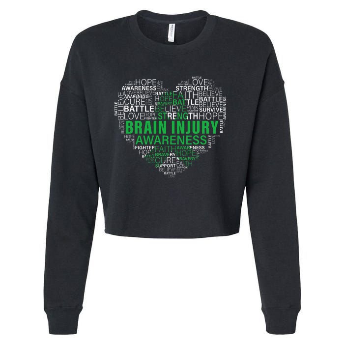 Brain Injury Awareness Fighting Hope Support Strong Warrior Cropped Pullover Crew