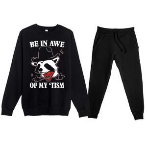 Be In Awe Of My Autism Funny Raccoon Premium Crewneck Sweatsuit Set