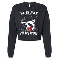Be In Awe Of My Autism Funny Raccoon Cropped Pullover Crew