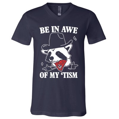 Be In Awe Of My Autism Funny Raccoon V-Neck T-Shirt