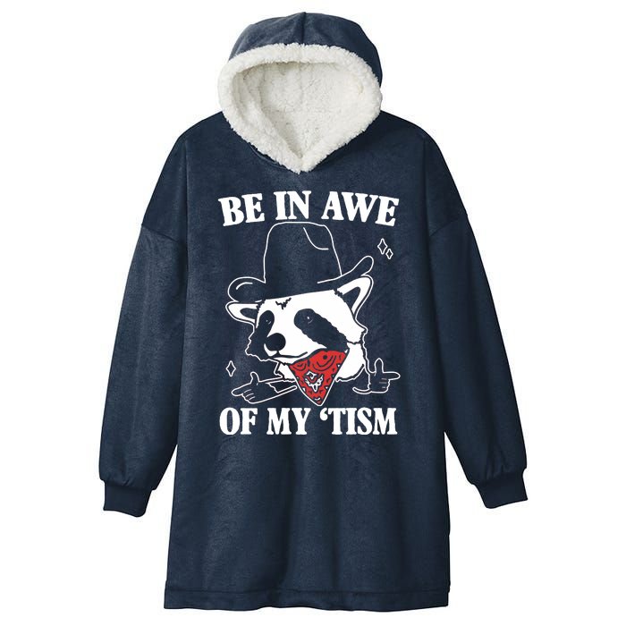 Be In Awe Of My Autism Funny Raccoon Hooded Wearable Blanket