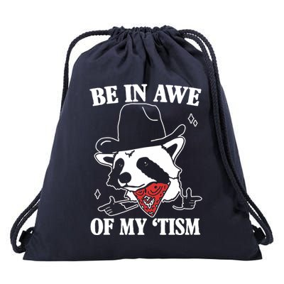 Be In Awe Of My Autism Funny Raccoon Drawstring Bag