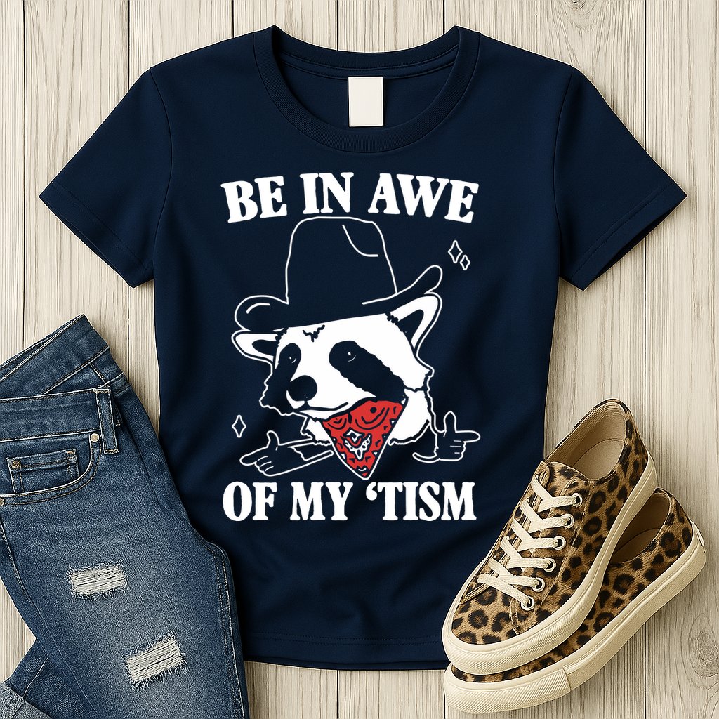 Be In Awe Of My Autism Funny Raccoon Womens T-Shirt