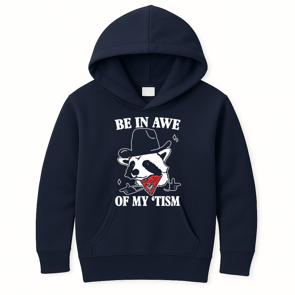 Be In Awe Of My Autism Funny Raccoon Kids Hoodie