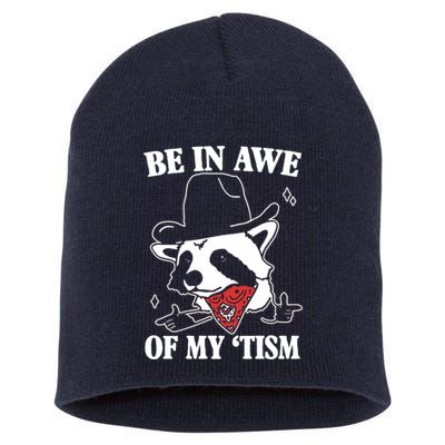 Be In Awe Of My Autism Funny Raccoon Short Acrylic Beanie
