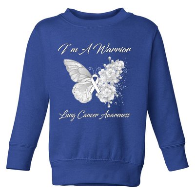 Butterfly I’m A Warrior Lung Cancer Awareness Gift Toddler Sweatshirt