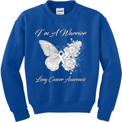 Butterfly I’m A Warrior Lung Cancer Awareness Gift Kids Sweatshirt