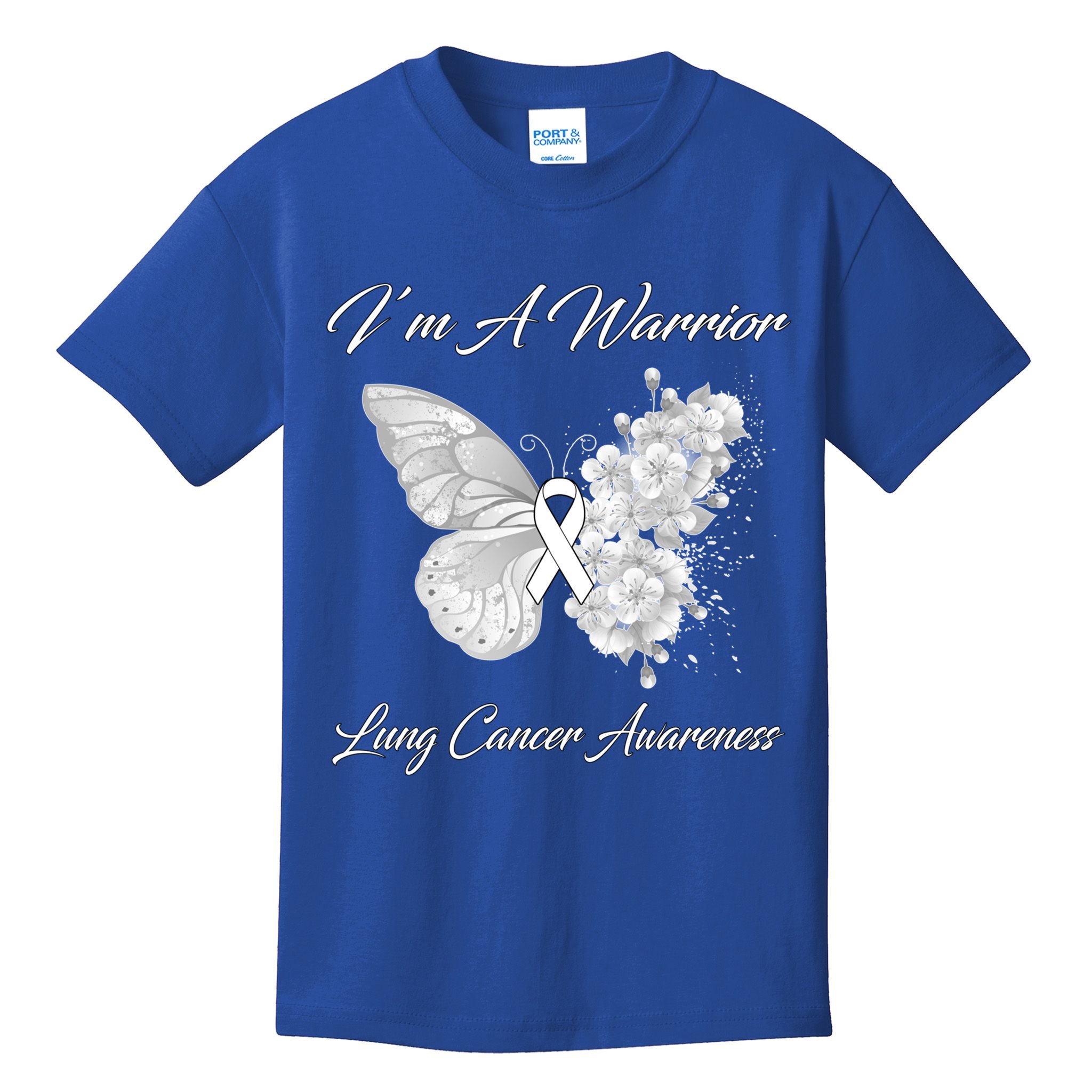Butterfly I’m A Warrior Lung Cancer Awareness Gift Kids T-Shirt