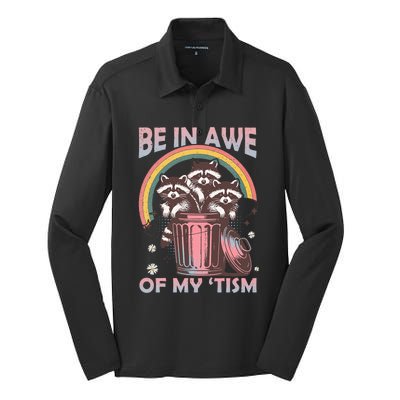 Be In Awe Of My Tism Racoon Silk Touch Performance Long Sleeve Polo