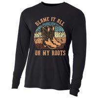 Blame It All On My Roots Funny Country Music Lover Cooling Performance Long Sleeve Crew