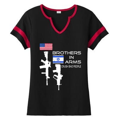 Brothers In Arms Crush Bad People Usa Flag Love Israeli Ladies Halftime Notch Neck Tee