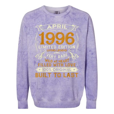 Born In April 1996 Vintage Limited Edition Birthday Party Colorblast Crewneck Sweatshirt