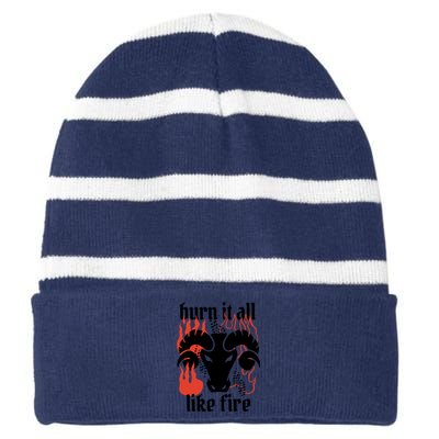 Burn It All Like Fire Aries Zodiac Striped Beanie with Solid Band