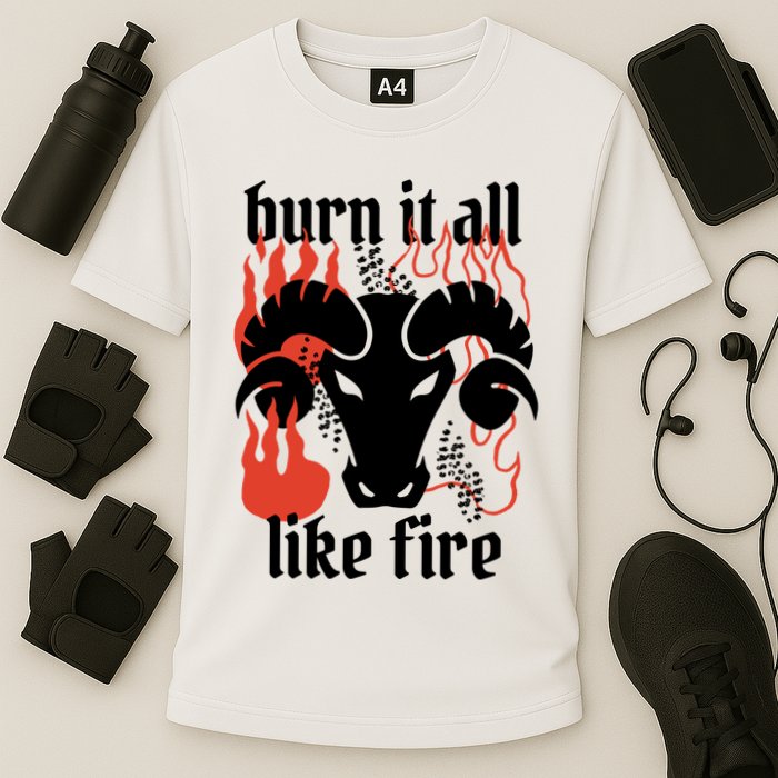 Burn It All Like Fire Aries Zodiac Cooling Performance Crew T-Shirt