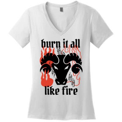 Burn It All Like Fire Aries Zodiac Women's V-Neck T-Shirt