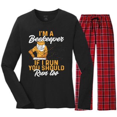 Beekeeper I Am A Beekeeper If I Run You Should Run Too Women's Long Sleeve Flannel Pajama Set 