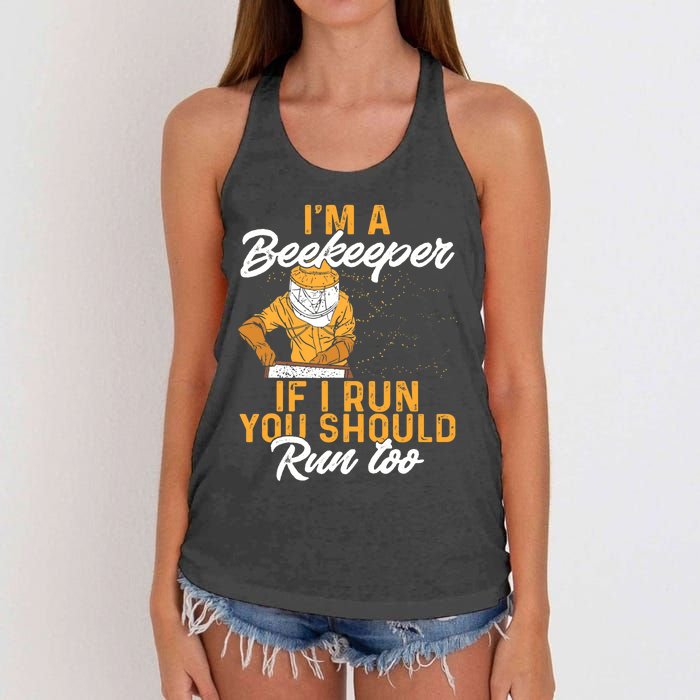 Beekeeper I Am A Beekeeper If I Run You Should Run Too Women's Knotted Racerback Tank