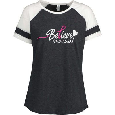 Believe In A Cure Pink Breast Cancer Awareness Gift Enza Ladies Jersey Colorblock Tee