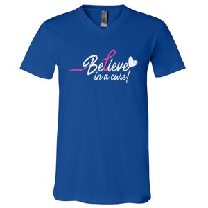 Believe In A Cure Pink Breast Cancer Awareness Gift V-Neck T-Shirt