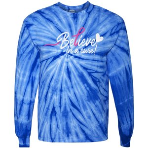 Believe In A Cure Pink Breast Cancer Awareness Gift Tie-Dye Long Sleeve Shirt