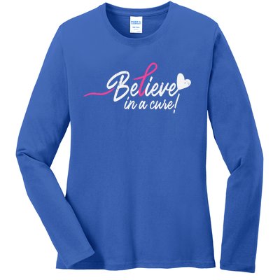 Believe In A Cure Pink Breast Cancer Awareness Gift Ladies Long Sleeve Shirt