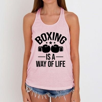 Boxing Is A Way Of Life Gift Kickboxing Kickboxer Gym Boxer Gift Women's Knotted Racerback Tank