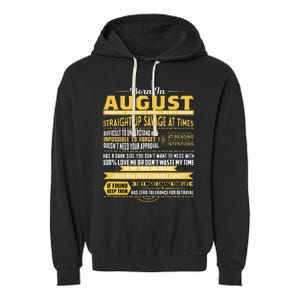 Born In August Leo Zodiac Virgo Birthday Garment-Dyed Fleece Hoodie